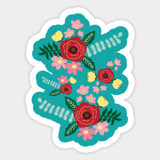 Aromatic rose floral garden - teal Sticker